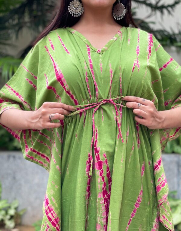 Green & Pink Shibori Printed Cotton Kaftan