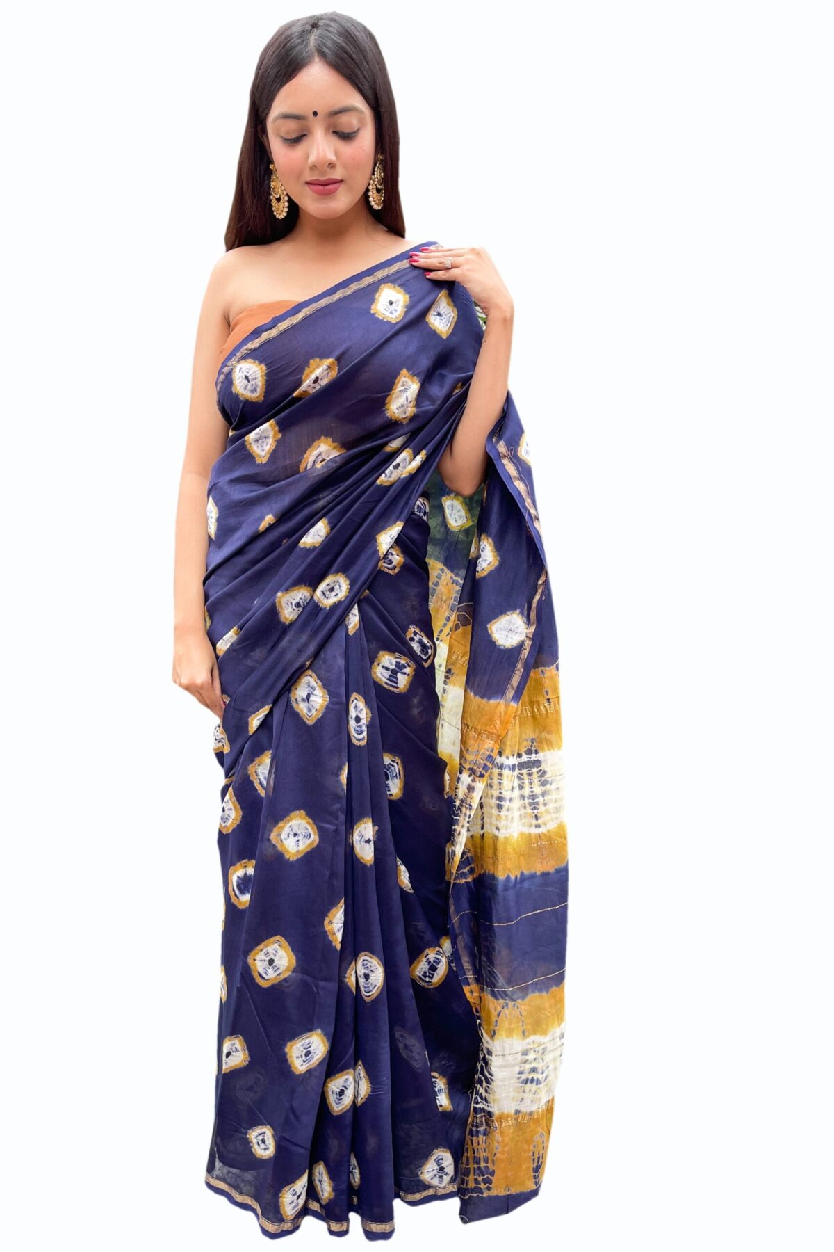 Chanderi Saree with Blouse Piece (Midnight Blue)