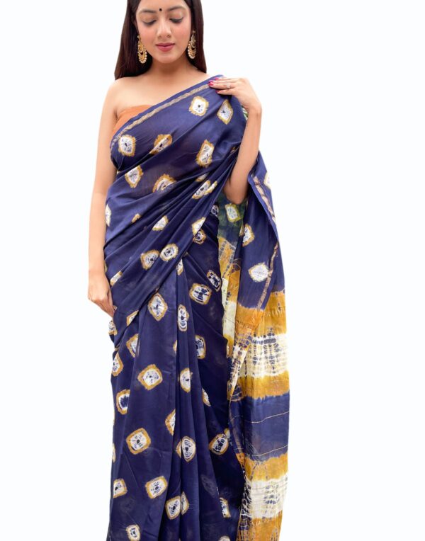 Chanderi Saree with Blouse Piece (Midnight Blue)