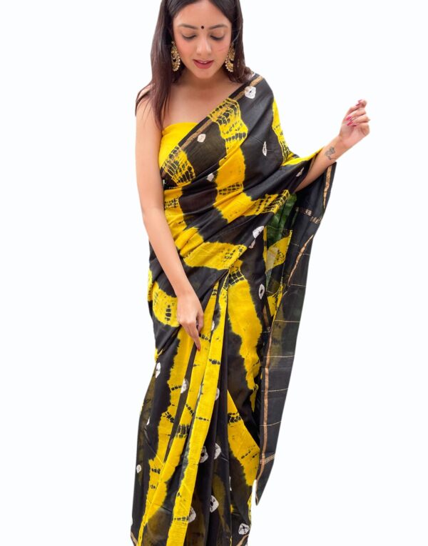 Chanderi Saree with Blouse Piece (Black & Yellow)