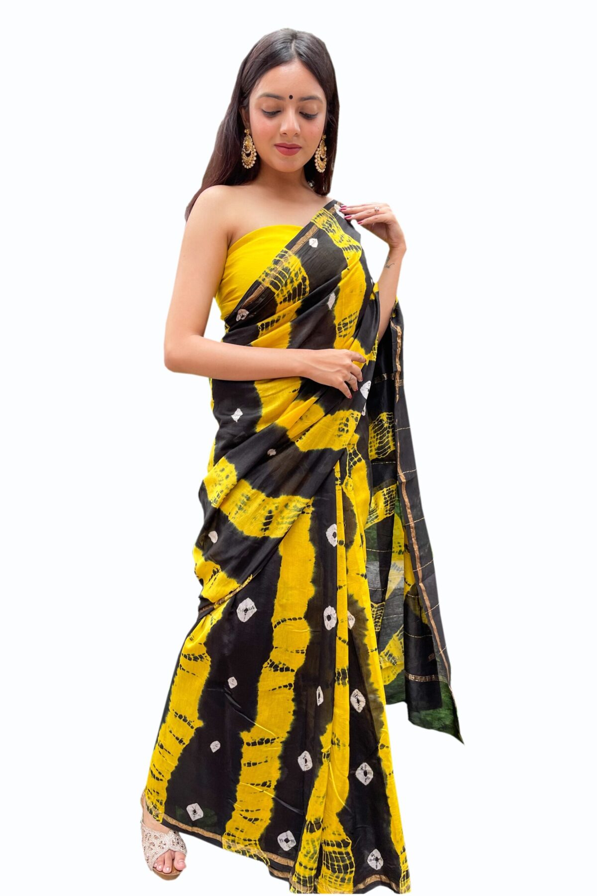 Chanderi Saree with Blouse Piece (Black & Yellow)