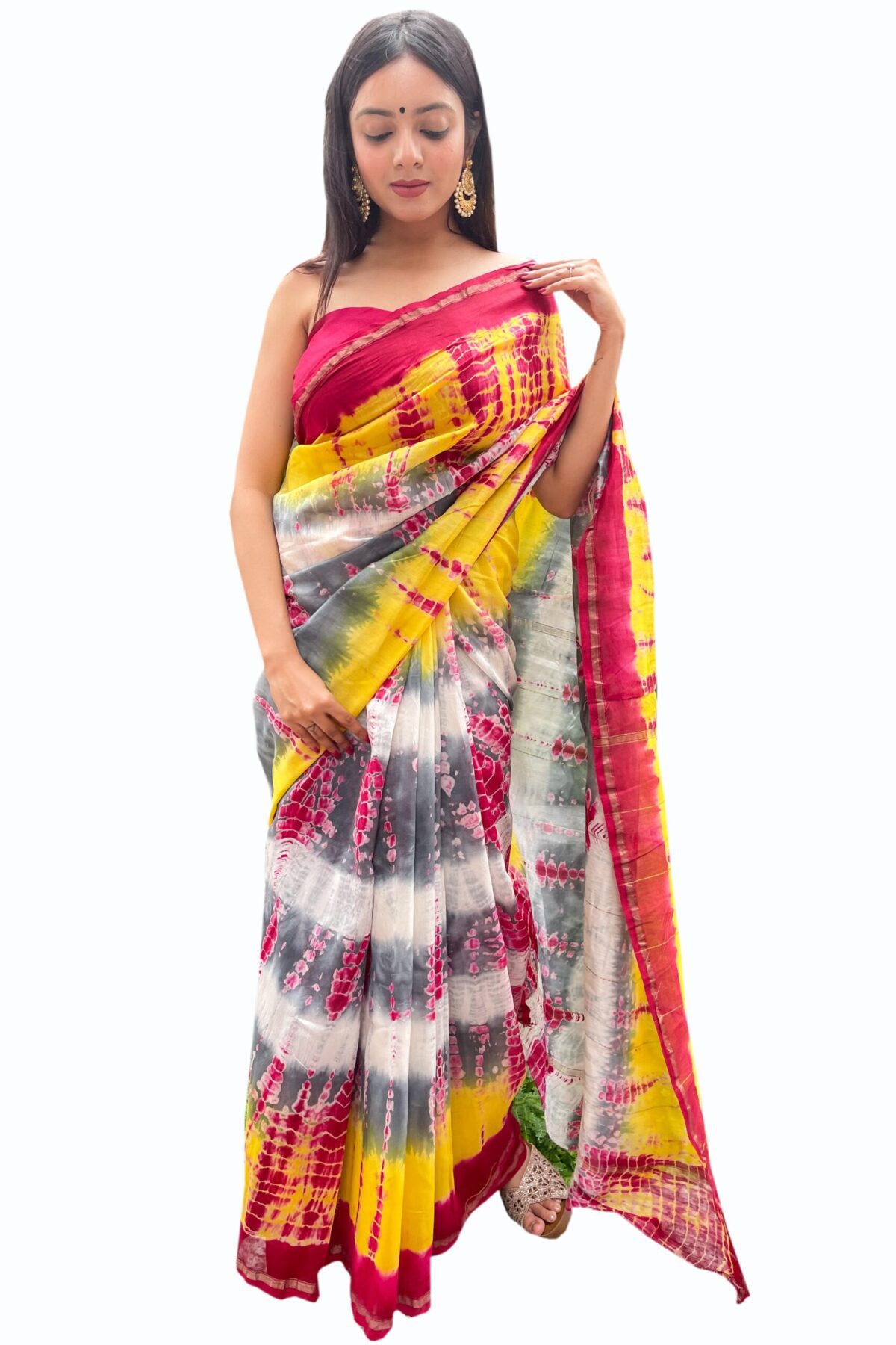 Chanderi Saree with Blouse Piece (Multicolor)