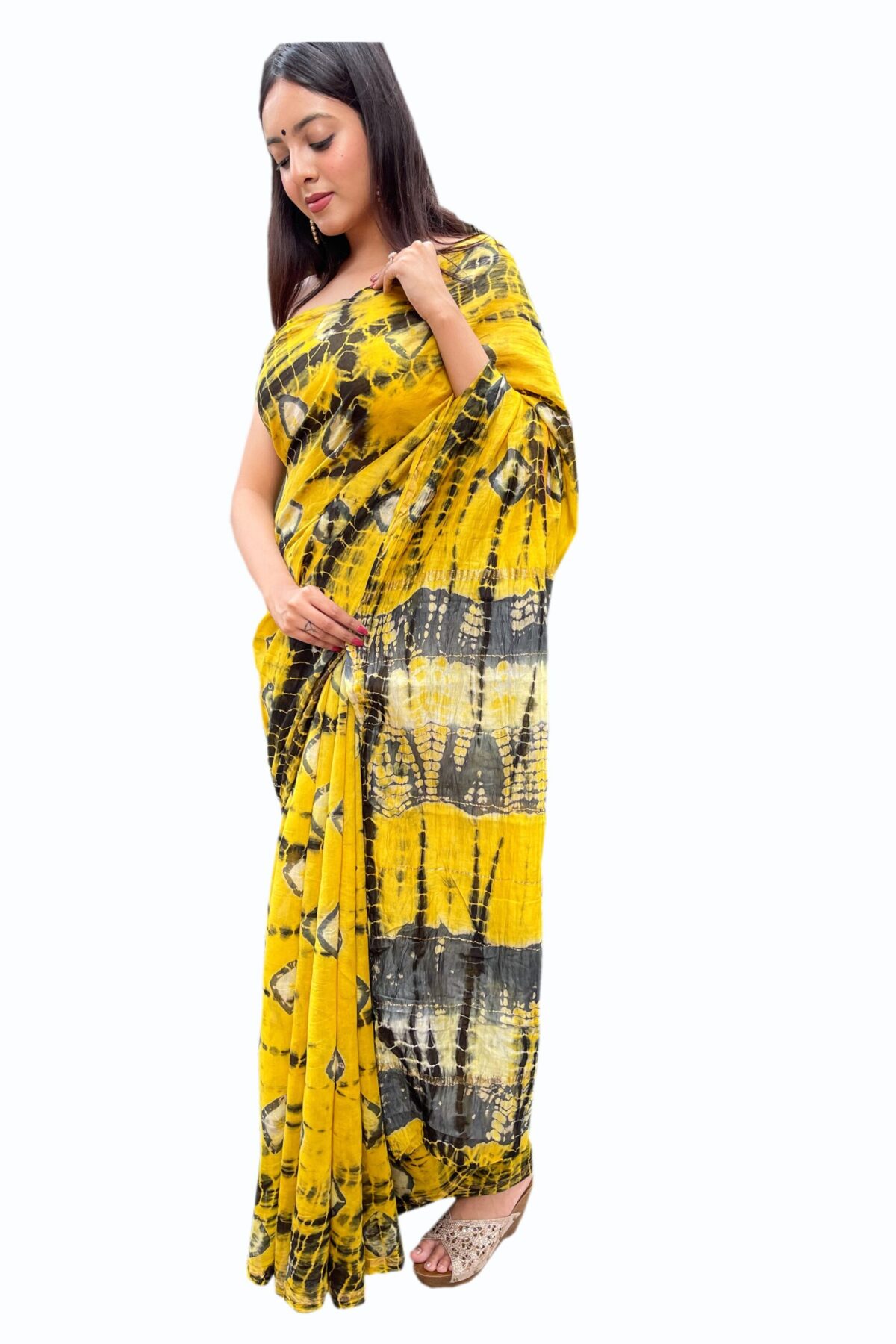 Chanderi Saree with Blouse Piece (Yellow)