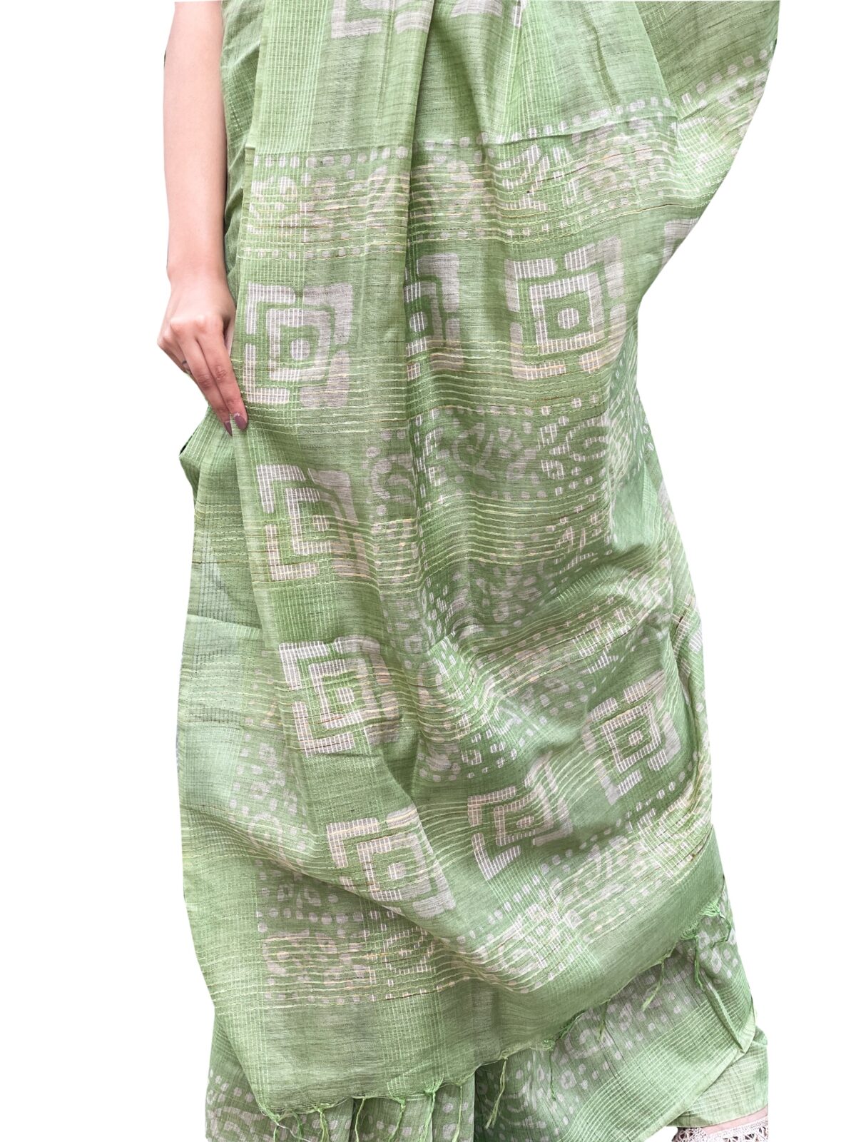 Handmade tussar silk saree with batik print