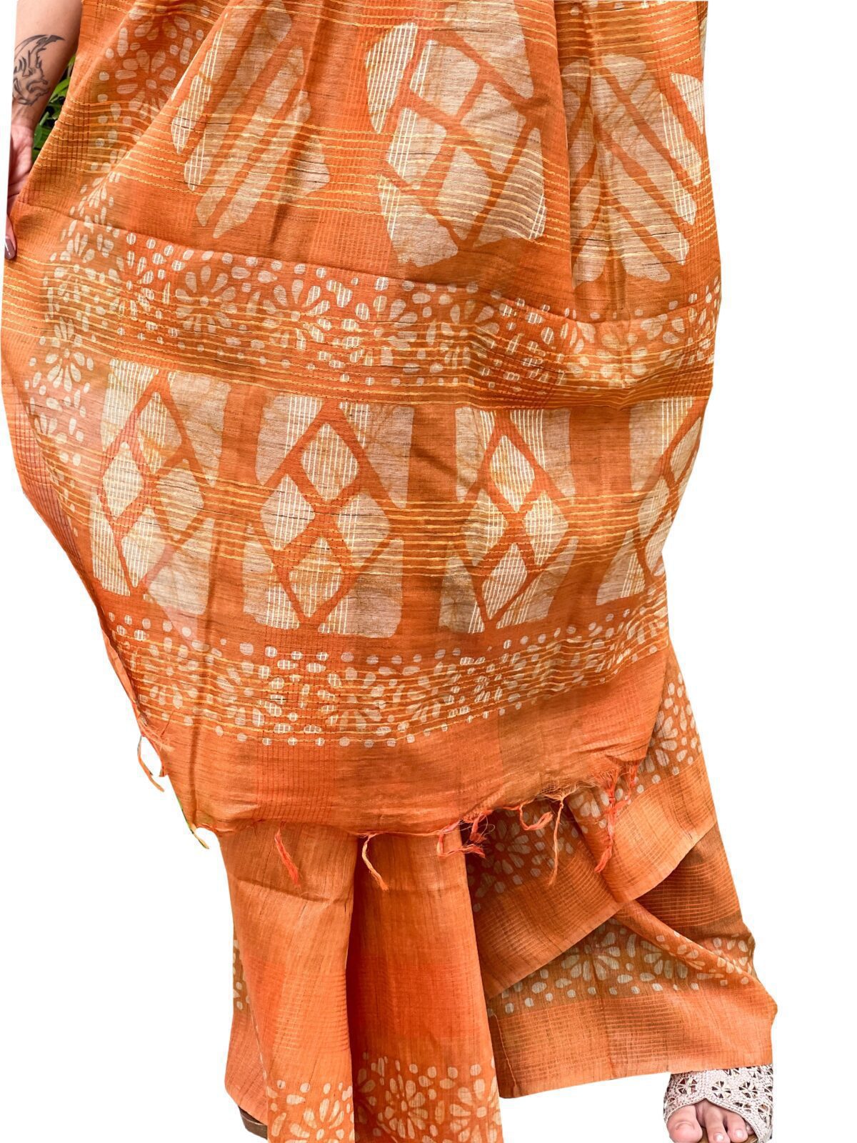 Handmade tussar silk saree with batik print