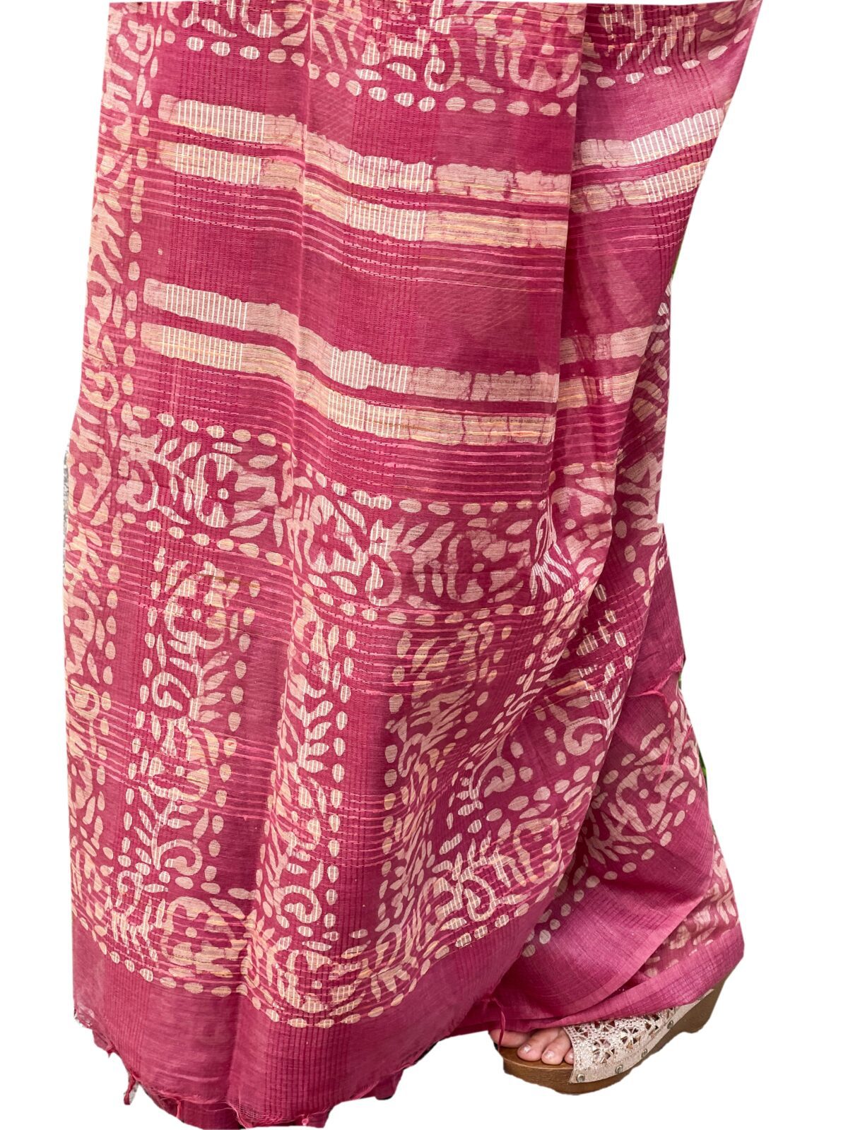 Tussar Silk Saree with Hand Wax Batik Print (Magenta)
