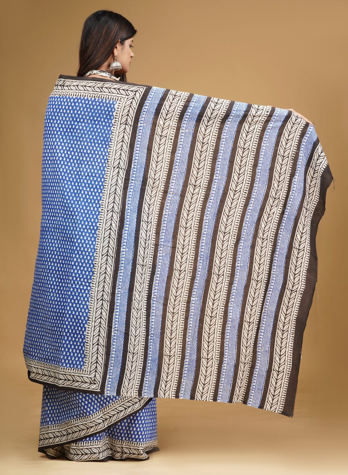 Hand block bagru print cotton saree