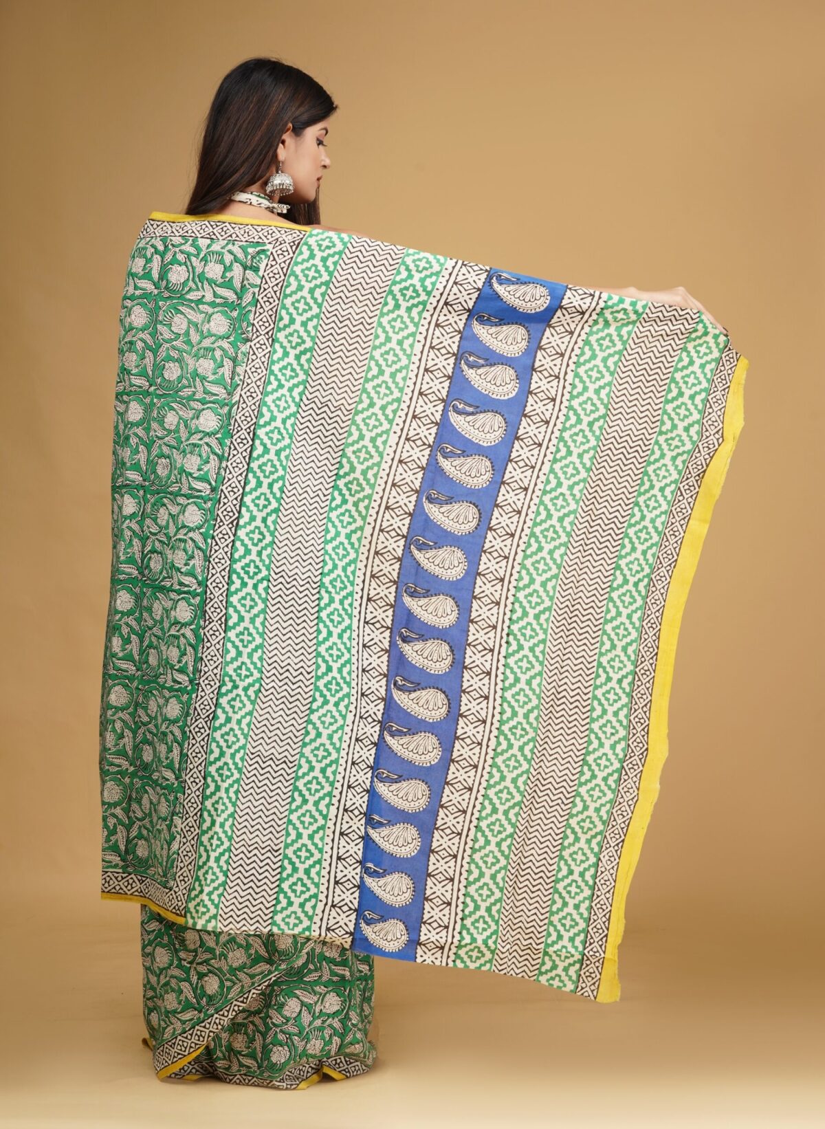 Hand block bagru print cotton saree