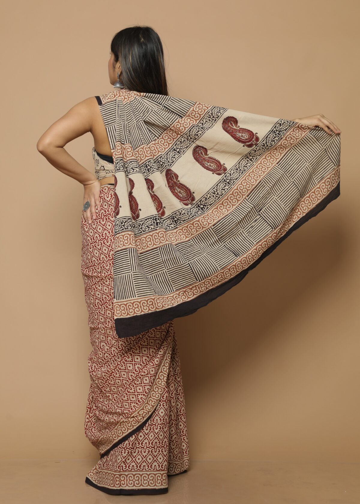 Bagru hand printed mulmul cotton saree, latest sarees