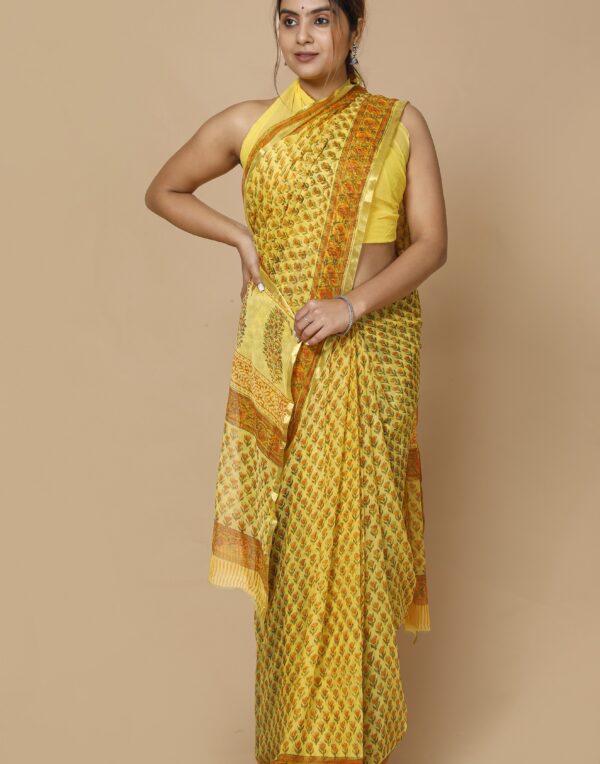 Hand Block Printed Chiffon Saree from Joypur Fashions