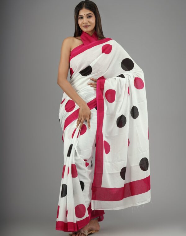 Screen print mulmul cotton saree with blouse piece