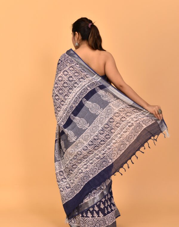 Linen Saree with Hand Block Print