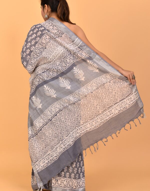 Linen Saree with Hand Block Print